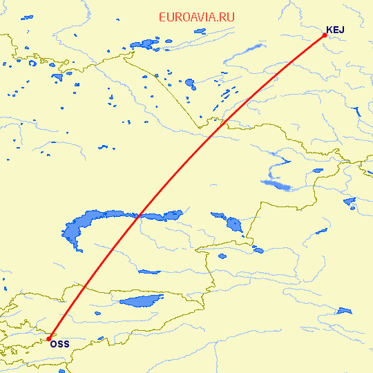 перелет Кемерово — Ош на карте