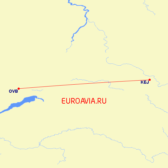 перелет Кемерово — Новосибирск на карте