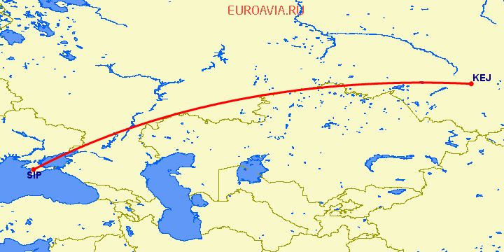 перелет Кемерово — Симферополь на карте