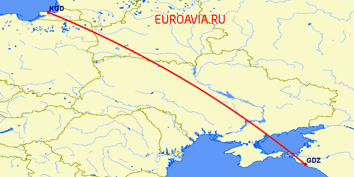 перелет Калининград — Геленджик на карте