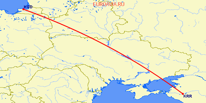 перелет Калининград — Краснодар на карте