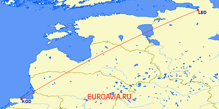 перелет Калининград — Санкт Петербург на карте