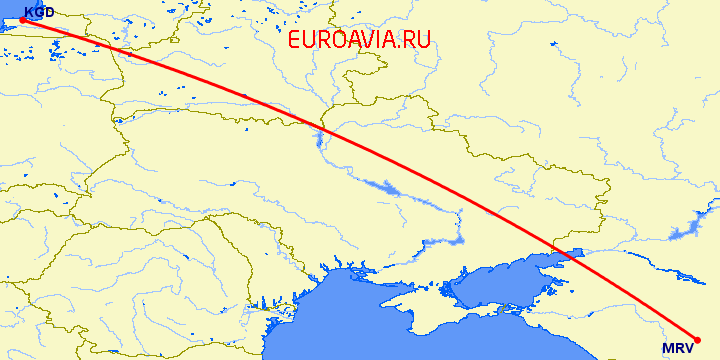перелет Калининград — Минеральные Воды на карте