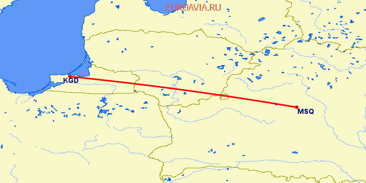 перелет Калининград — Минск на карте