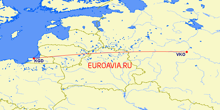 перелет Калининград — Москва на карте
