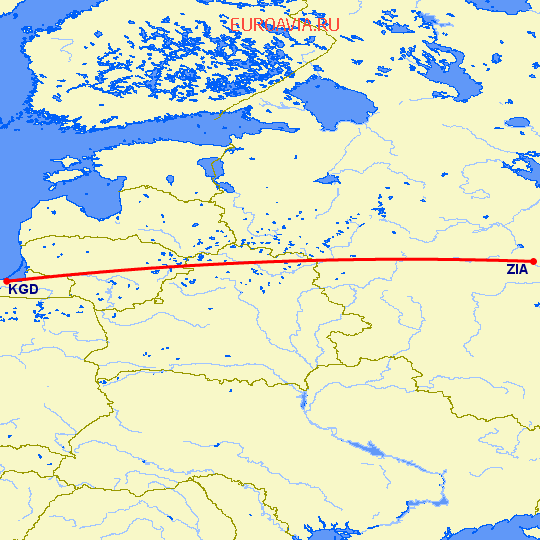 перелет Калининград — Москва на карте