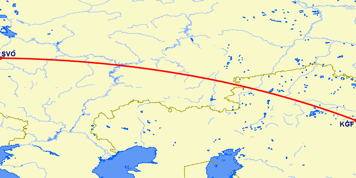 перелет Караганда — Москва на карте