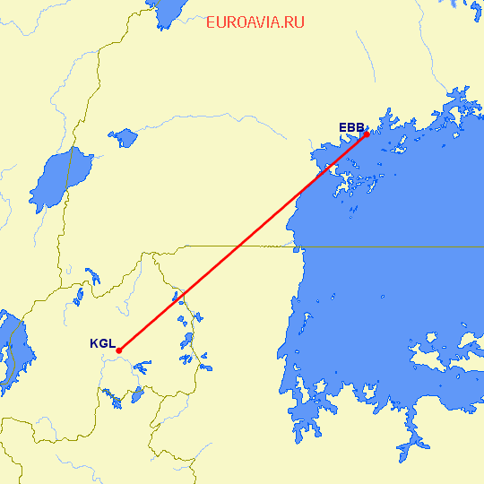 перелет Кигали — Энтеббе на карте