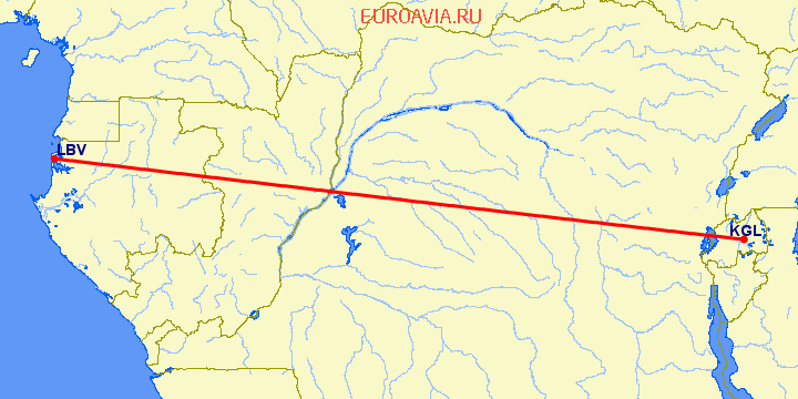перелет Кигали — Либревилль на карте