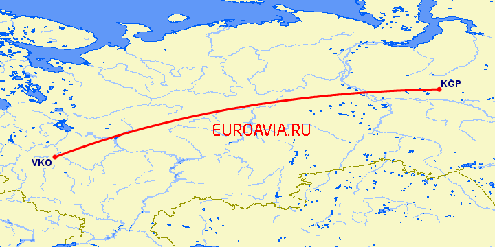перелет Когалым — Москва на карте