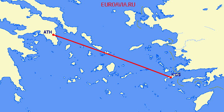 перелет Кос — Афины на карте