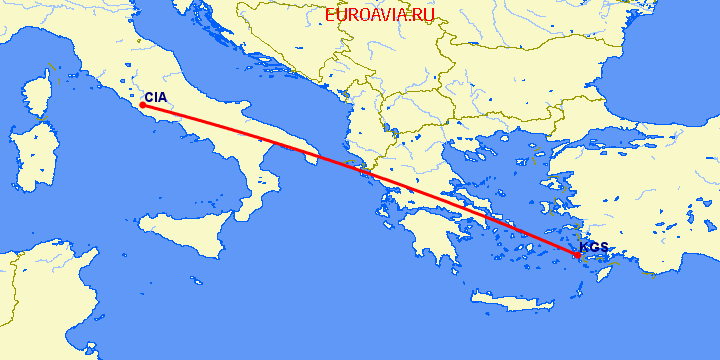 перелет Кос — Рим на карте