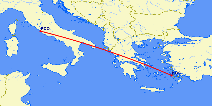 перелет Кос — Рим на карте