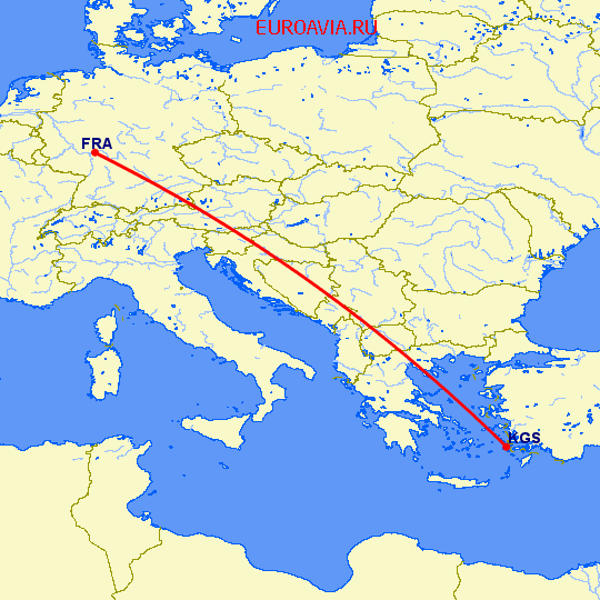 перелет Кос — Франкфурт на Майне на карте