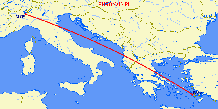 перелет Кос — Милан на карте
