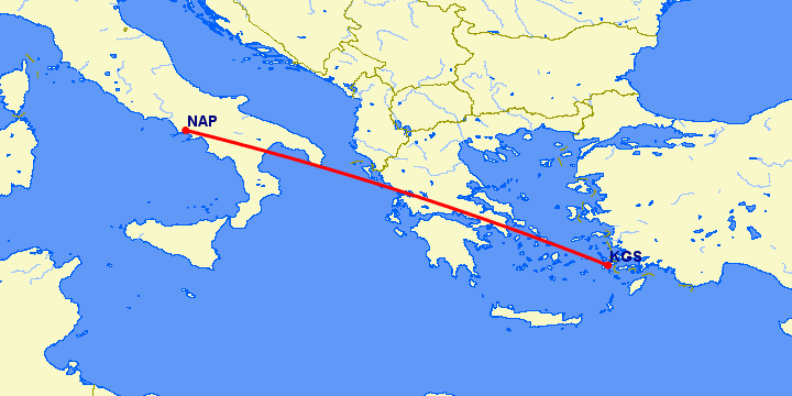 перелет Кос — Неаполь на карте