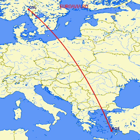 перелет Кос — Осло на карте