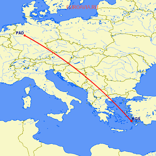 перелет Кос — Paderborn на карте