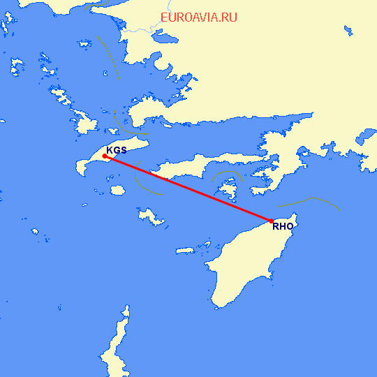 перелет Кос — Родос на карте
