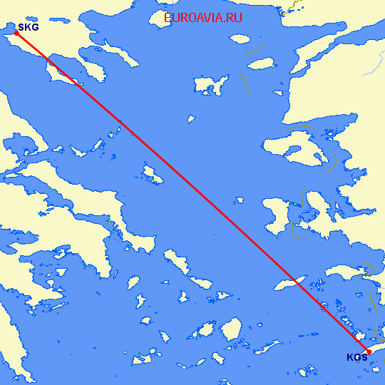 перелет Кос — Салоники на карте