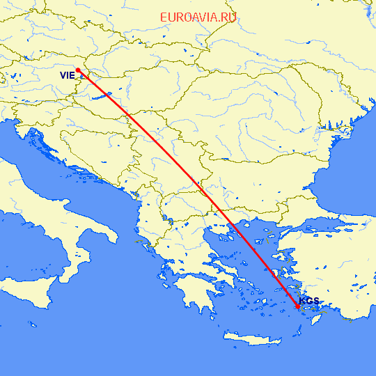 перелет Кос — Вена на карте