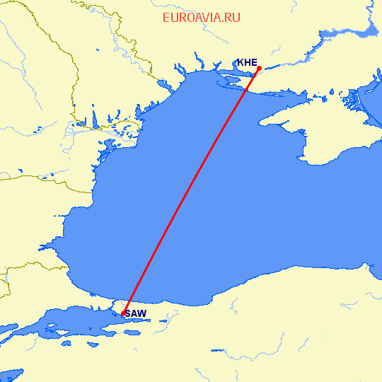 перелет Херсон — Стамбул на карте
