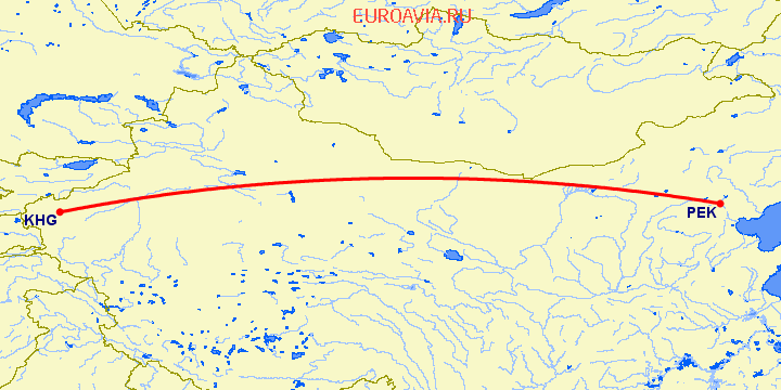 перелет Каши — Пекин на карте