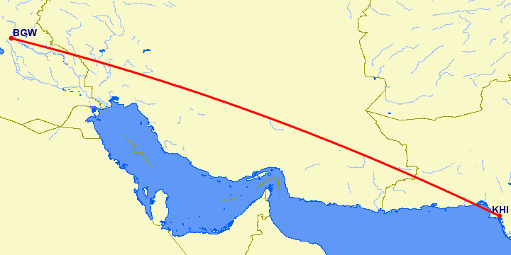 перелет Карачи — Багдад на карте