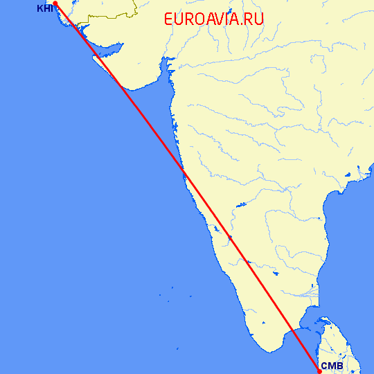 перелет Карачи — Коломбо на карте