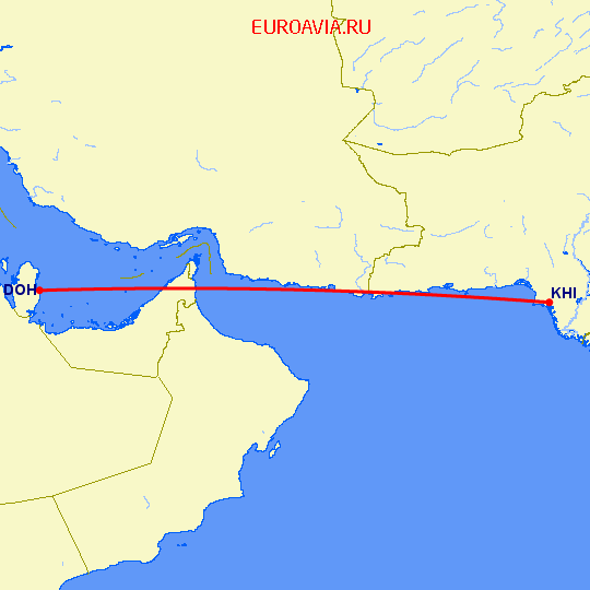 перелет Карачи — Доха на карте
