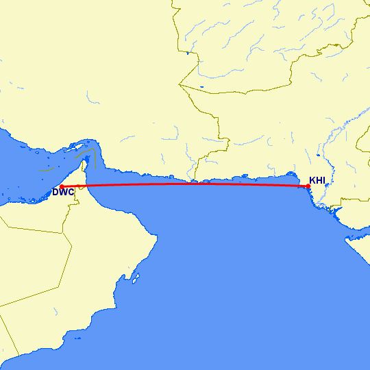 перелет Карачи — Дубай на карте