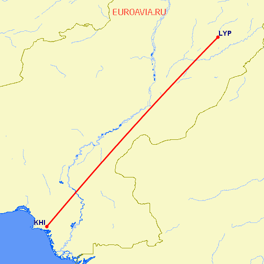 перелет Карачи — Фейсалабад на карте