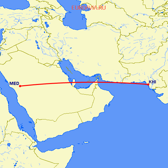перелет Карачи — Медина на карте
