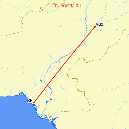 перелет Карачи — Мултан на карте