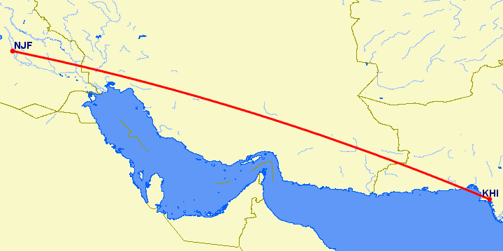 перелет Карачи — Аль Наджаф на карте