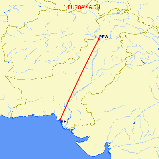 перелет Карачи — Пешавар на карте