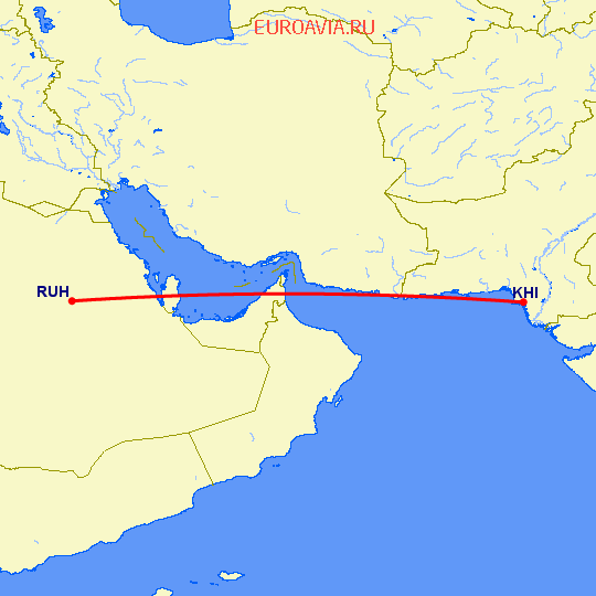 перелет Карачи — Эр Рияд на карте