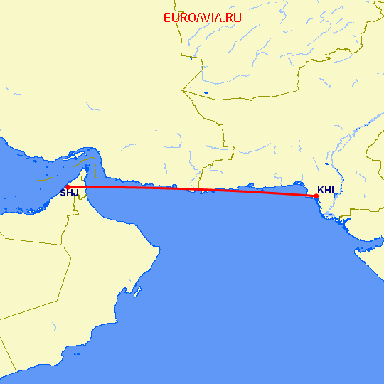 перелет Карачи — Шарджа на карте