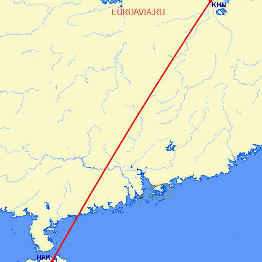 перелет Наньчан — Хайкоу на карте