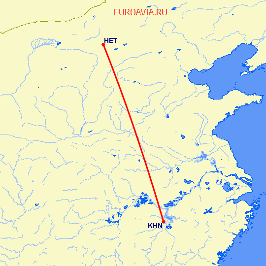 перелет Наньчан — Хоххот на карте