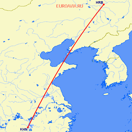 перелет Наньчан — Харбин на карте