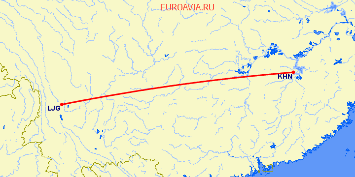 перелет Наньчан — Лицзян на карте
