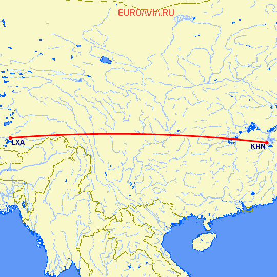перелет Наньчан — Gonggar на карте