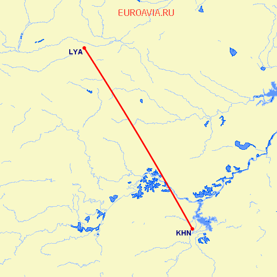 перелет Наньчан — Люян на карте