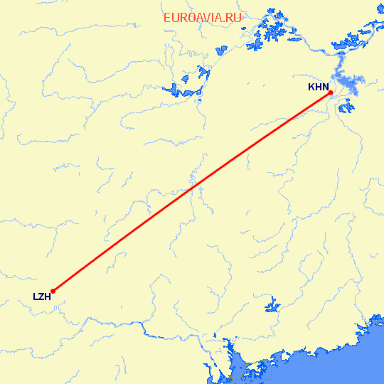 перелет Наньчан — Лучжоу на карте