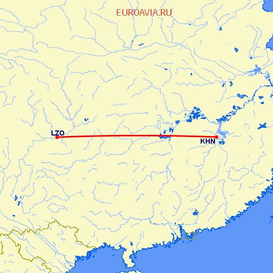 перелет Наньчан — Лужчоу на карте