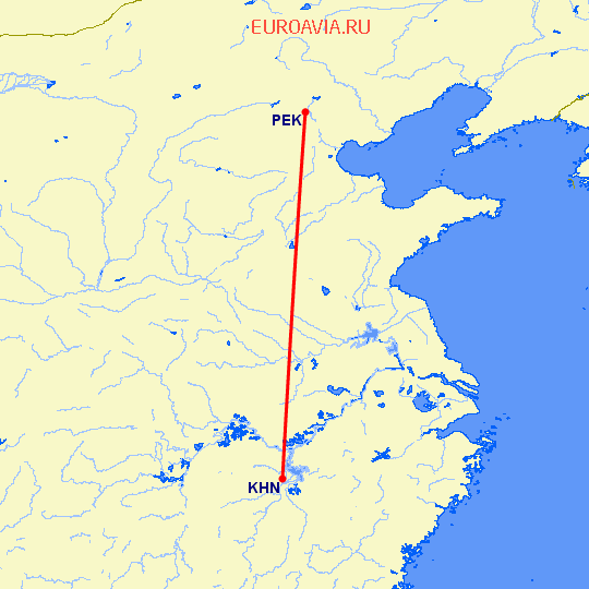 перелет Наньчан — Пекин на карте