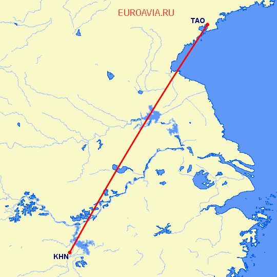 перелет Наньчан — Куаньдян на карте