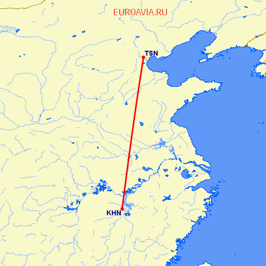 перелет Наньчан — Тяньцзинь на карте