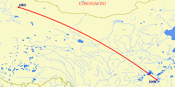 перелет Наньчан — Урумги на карте